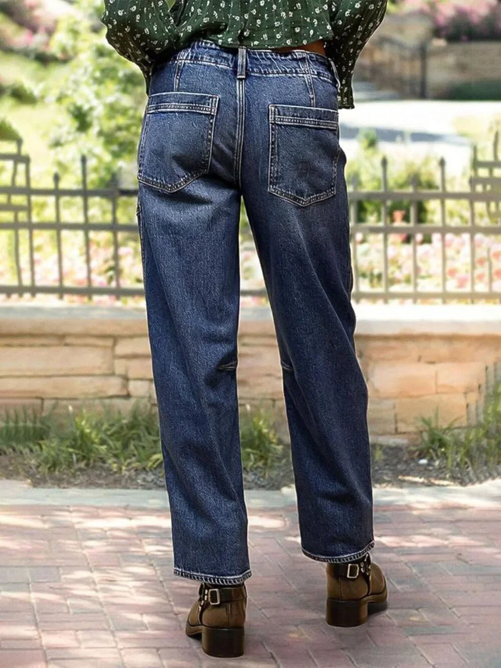 Women's Mid Waist Straight Leg Jeans Drawstring Cropped Jeans Women Stretchy - Picture 6 of 6